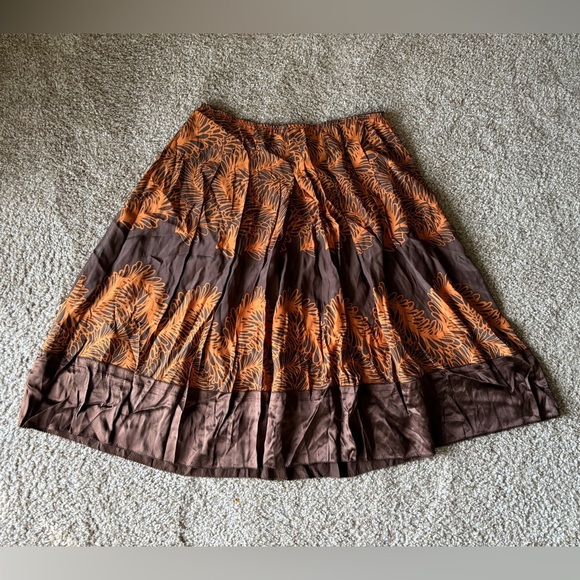 NWT J Jill 100% Silk Skirt Brown Orange Floral Size Petite Large 12 Flowy A Line - Picture 5 of 5